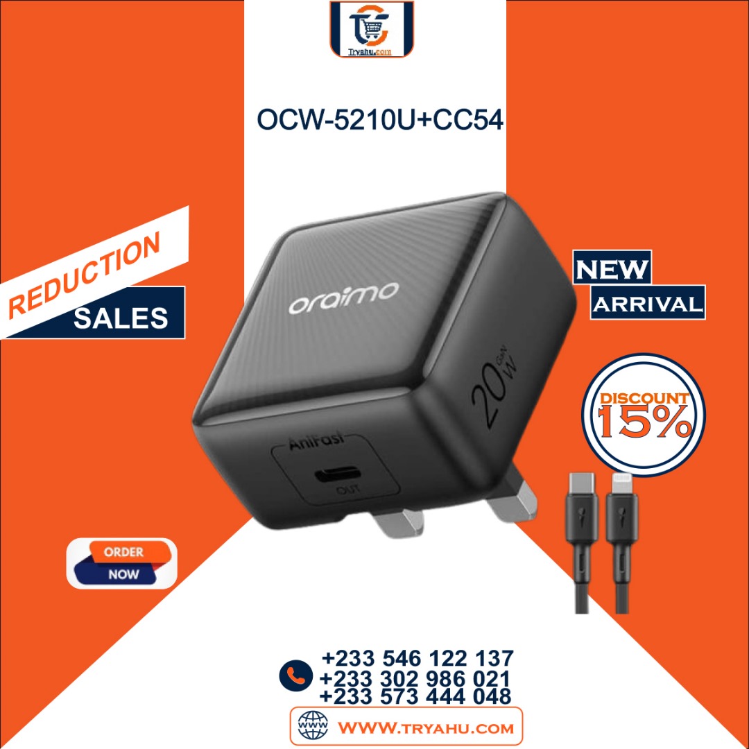 Oraimo PowerCube 20 Chic 20W GaN Wall Charger Kit with Type-C to Lightning Cable